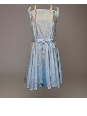 VTG Handmade Square Dance Rockabilly Dress with Belt Blue Sz Lg Circle Skirt